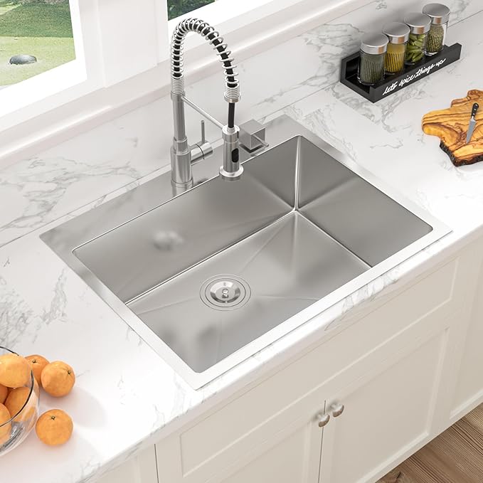Sarlai 30 Kitchen Sink Drop In - 30 x 22 Inch Topmount Kitchen Sink Stainless Steel 16 Gauge Deep Single Bowl Over Counter Kitchen Sinks Basin
