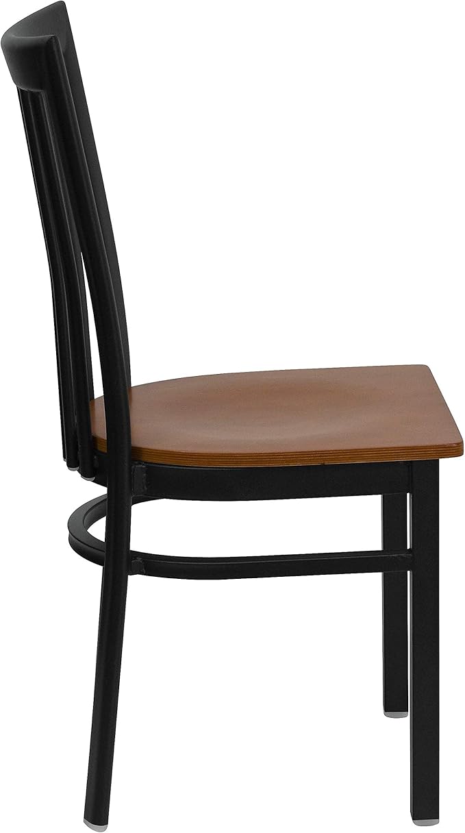 Flash Furniture 4 Pack HERCULES Series Black School House Back Metal Restaurant Chair - Cherry Wood Seat