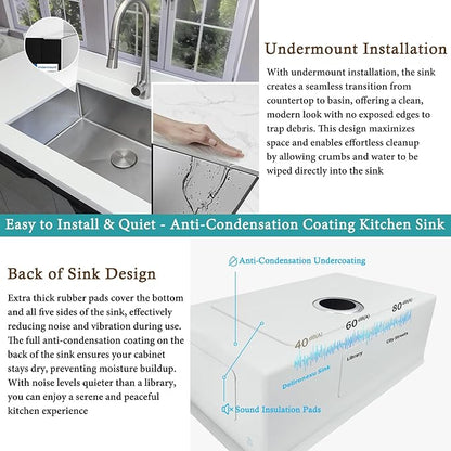 28 Inch Undermount Kitchen Sink, Delironexu 16 Gauge 304 Stainless Steel Kitchen Sink, 28" x 18" Single Bowl Undermount Sink with 4 Accessories: Bottom Grid, Roll-Up Rack, Drain & Towel
