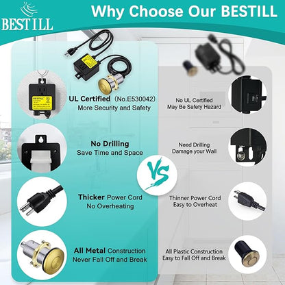 BESTILL Garbage Disposal Air Switch Kit, Brushed Brass Stainless Steel Push Button, UL Listed, Sink Top On/Off Switch for Food Waste Disposer