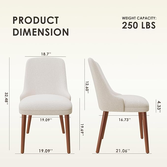 MALOL Dining Chairs Set of 2, Upholstered Dining Room Chair with Wood Legs, High-Back Padded Kitchen Chairs for Dining Room/Restaurant/Cafe, Beige