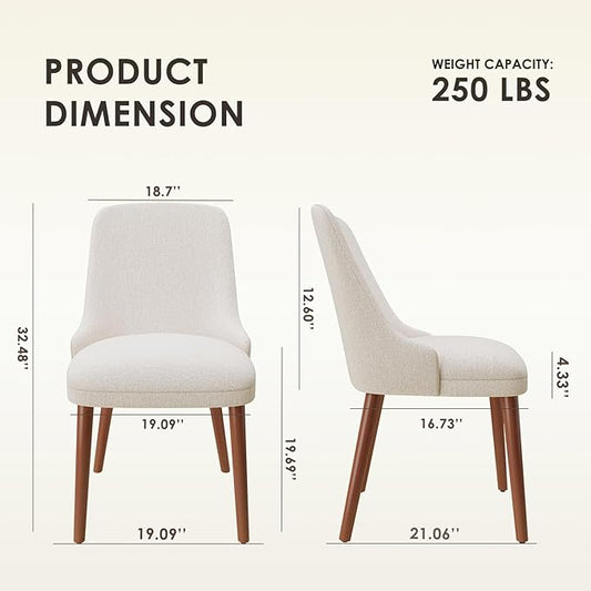 MALOL Dining Chairs Set of 2, Upholstered Dining Room Chair with Wood Legs, High-Back Padded Kitchen Chairs for Dining Room/Restaurant/Cafe, Beige