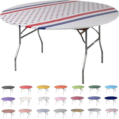 Kwik-Covers 10 Pack of Round Plastic Table Covers - 60" or 72" Round - Indoor or Outdoor Fitted Covers (Tables NOT Included) (Patriotic, 60" Round)