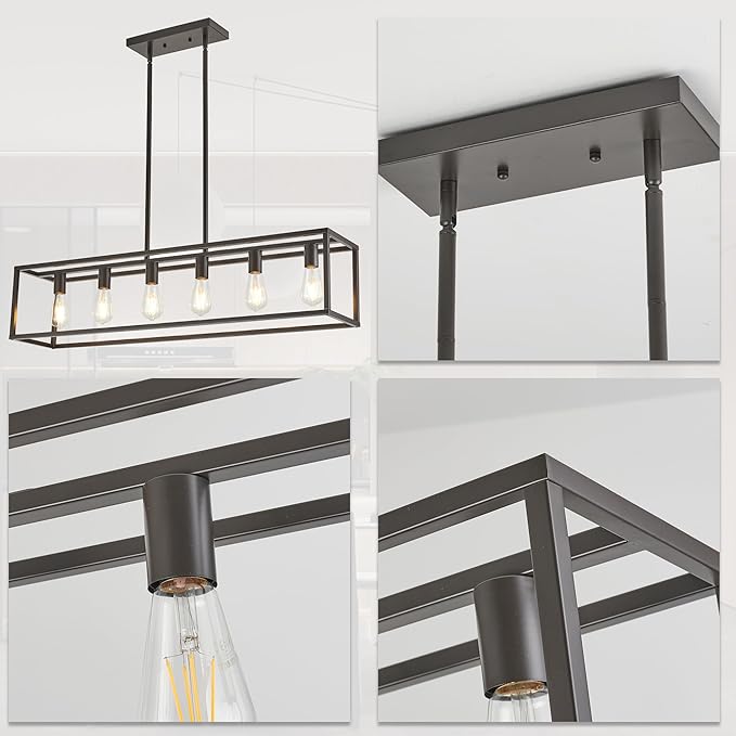 Dining Room Light Fixture, Kitchen Fixture Lights Pendant Lights Kitchen Island Oil Rubbed Bronze 6-Light Industrial Pendant Lighting for Kitchen Island