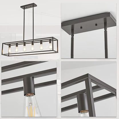 Dining Room Light Fixture, Kitchen Fixture Lights Pendant Lights Kitchen Island Oil Rubbed Bronze 6-Light Industrial Pendant Lighting for Kitchen Island