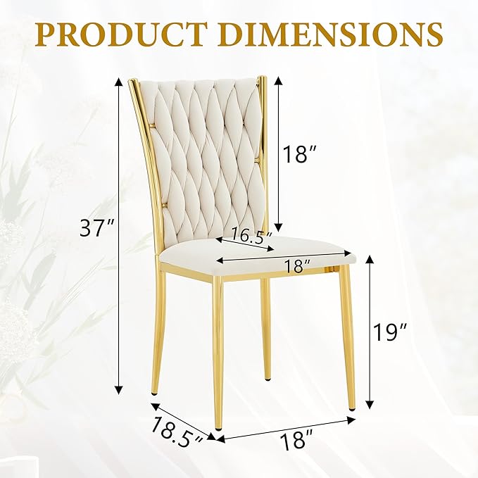Upholstered Dining Chairs Set of 4, Hand-Woven Back Kitchen Chair, Luxury Gold Dining Chairs,Velvet Upholstery with Metal Legs, Modern Velvet Chair for Dining Room、Kitchen、Restaurant