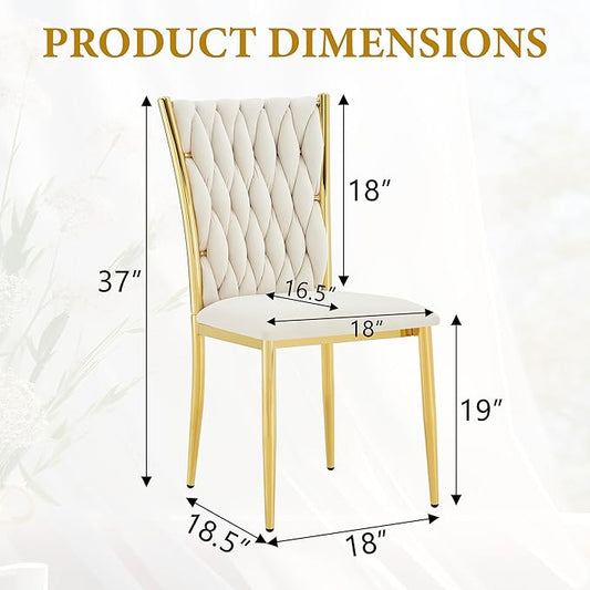 Upholstered Dining Chairs Set of 4, Hand-Woven Back Kitchen Chair, Luxury Gold Dining Chairs,Velvet Upholstery with Metal Legs, Modern Velvet Chair for Dining Room、Kitchen、Restaurant