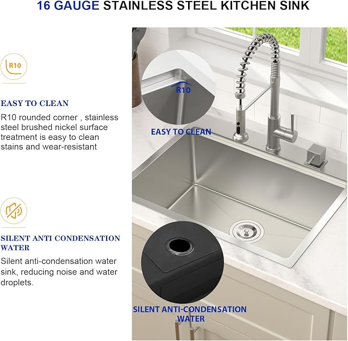 Dcolora 23 Inch Drop In Kitchen Sink Workstaion Single Bowl Stainless Steel Bar Sink Topmount Small Kitchen Sinks,DC-TW5689
