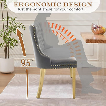 45.6in Upholstered Dining Bench, Mid-Century Modern Kitchen Room Bench with Tufted Back and Metal Legs, Velvet Small Sofa Couch Bench, Grey Gold