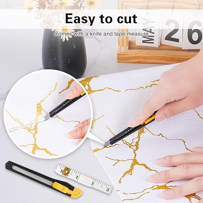 Drawer and Shelf Liner for Kitchen Cabinet,Non-Adhesive Cabinet Liner 18in x 10FT,Waterproof Shelf Paper Non-Slip Mats Cupboard Liners Contact Protect Dresser/Shelves/Table-Gold Marble