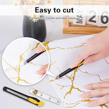 Drawer and Shelf Liner for Kitchen Cabinet,Non-Adhesive Cabinet Liner 24in x 10FT,Waterproof Shelf Paper Non-Slip Mats Cupboard Liners Contact Protect Dresser/Shelves/Table-Gold Marble