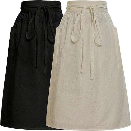 Cityelf Cotton Linen Half Apron for Women Vintage Waist Apron Ruffle Plain Bright Color for Cooking Painting Artwork