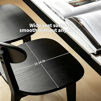Black Solid Wood Dining Chairs Set of 4, Commercial 400 lb Weight Capacity – FAS Grade Oak Mid-Century Modern with Curved Backrest & Sturdy Sword-Leg Design for Restaurant, Kitchen & Home Use