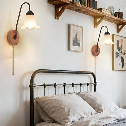 Vintage Pull Chain Wall Sconce Light with Switch Black Wall Lights Fixture Retro E26 Industrial Farmhouse Wall Lamp Hard Wired Sconces Lighting for Mirror Bedroom Bathroom Hallway
