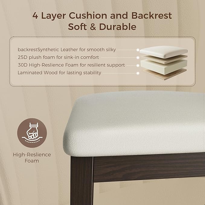 LIKIMIO Dining Chairs Set of 2, Solid Wood Frame with 19.6" Wide Leather Upholstered Seat, Modern Kitchen Chair, 350lbs Capacity, Ideal for Big & Tall Adults & Family for Dining Room, Beige