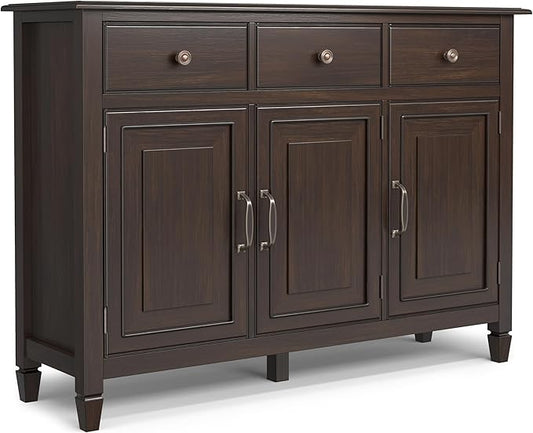SIMPLIHOME Connaught 51-inch Wide Solid Wood Storage Cabinet in Chestnut Brown for the Entryway, Mudroom, 3 Drawers and Adjustable Shelves, Traditional Style, Space-Saving Design
