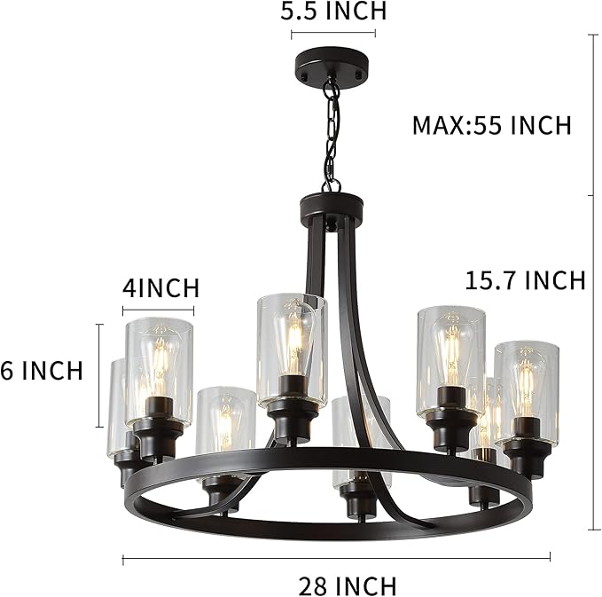 8 Lights Farmhouse Wagon Wheel Chandelier,Oil Rubbed Bronze Dining Room Lighting Fixtures Hanging Industrial Kitchen Island Light for Dining Room Living Room Foyer Porch