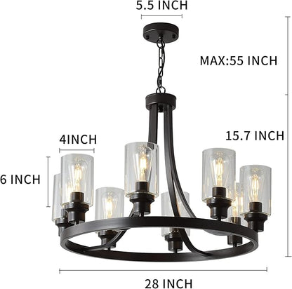 8 Lights Farmhouse Wagon Wheel Chandelier,Oil Rubbed Bronze Dining Room Lighting Fixtures Hanging Industrial Kitchen Island Light for Dining Room Living Room Foyer Porch