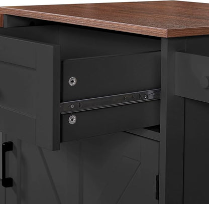 Kitchen Island with Storage, Rolling Kitchen Table on Wheels with Drop Leaf - Open Spice Rack&Towel Rack, Drawer, Cabinet, Adjustable&Removable Shelf, for Kitchen, Dinning Room, Black