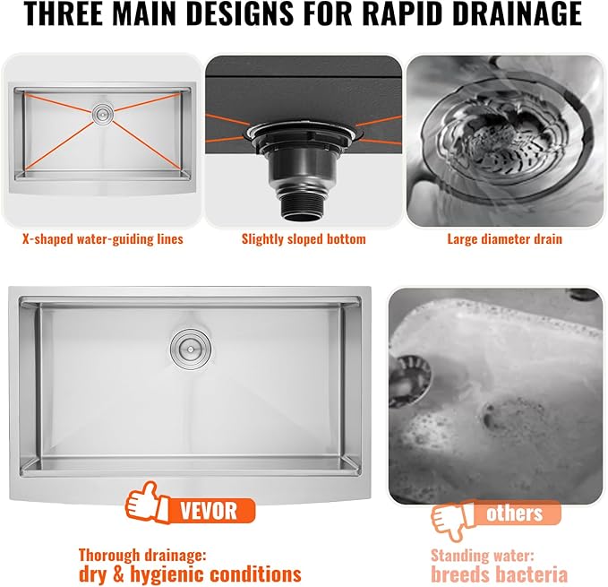 VEVOR 36 inch Kitchen Sink, 304 Stainless Steel Drop-In Sinks, Laundry Sink Top Mount Single Bowl Basin with Farm Sink Accessories, Household Dishwasher Sinks for Kitchen, Workstation, and Bar Sink