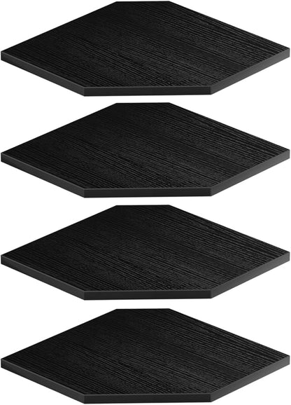 JJL Corner Shelves, 12 Inch Corner Shelf Wall Mounted with Wire Hole, 4 Tier 13.3 Inch Deep Wooden Corner Hanging Shelving for Wall Storage, for Speaker, Cable Box, Black