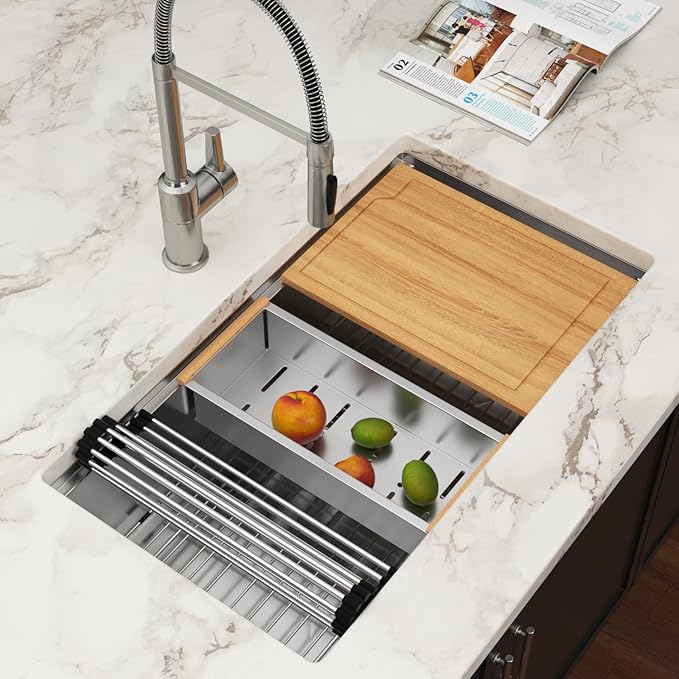33 Inch Undermount Kitchen Sink Workstation - Couoko 33x19 Inch Undermount Single Bowl Workstation Sink 16 Gauge Stainless Steel Deep Handmade Under Counter Kitchen Sink with Accessories