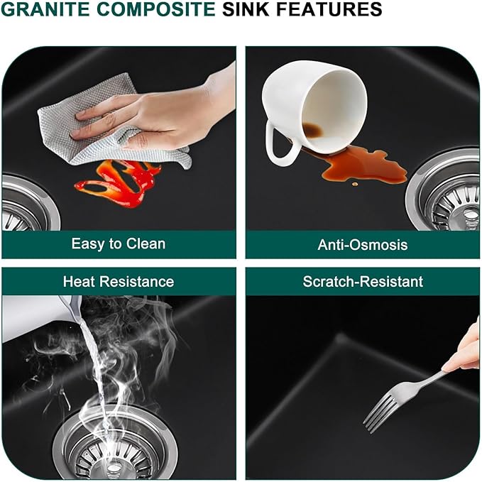 33x19 Black Undermount Kitchen Sink, Granite Composite Single Bowl Workstation All-In One Kitchen Sink, Classic Quartz Composite Sinks with Mixing Bowl, Pasta Strainer #TLGU-125