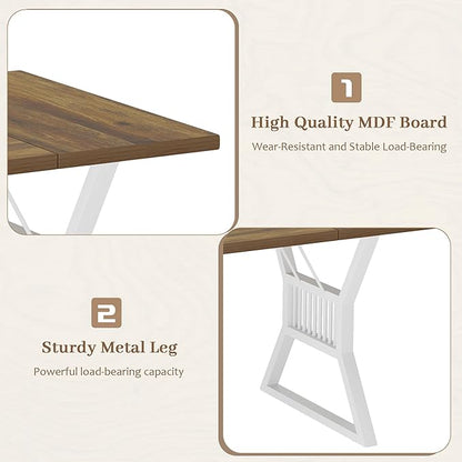 70.8 Inch Dining Table for 4-6 People, Farmhouse Wood Table with Metal Leg, Rectangle Kitchen Tables for Dining Room, Living Room, Conference Room, Breakroom, Walnut Color and White