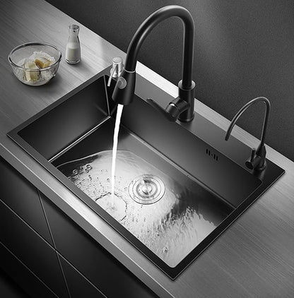ARTLINE 16 Gauge Black Kitchen Sink, 3 Hole Stainless Steel Kitchen Sink, Drop In/Topmount Single Bowl Workstation Sink, Farmhouse Workstation sink with Multiple Accessories (29.5 x 17.7in)
