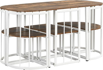 RuiSiSi Modern Dining Table Set for 6 Kitchen Table Set with 6 Dining Chairs and Faux Marble Tabletop for Kitchen, Dining Room, Small Space, Cherry+White