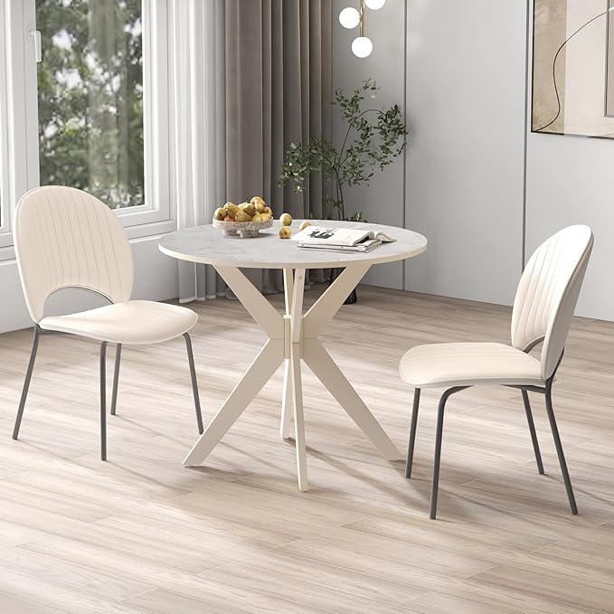 Giantex 36" Round Wood Dining Table, Farmhouse Kitchen Table with Intersecting Pedestal Base & Solid Rubber Wood Legs, Vintage Coffee Tables for Dinette, Small Spaces, Restaurant, White