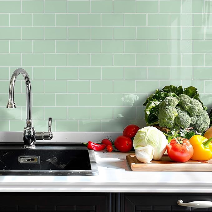 STICKGOO Peel and Stick Backsplash Subway Tiles, 10 Sheets of 12" x 12" - 3D Adhesive Peel and Stick Tile Backsplash for Kitchen, Bathroom, Wall Tile (Thicker Design, Light Green)