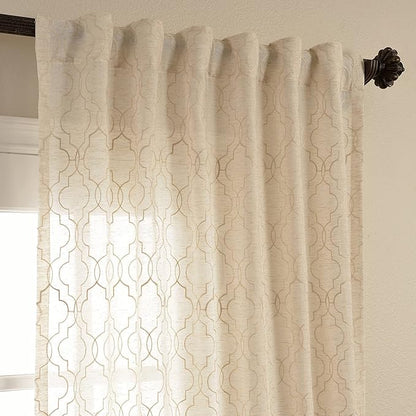 HPD Half Price Drapes Embroidered Linen Sheer Curtains for Living Room 50 X 96 (1 Panel), Rod Pocket Window Curtains for Bedroom, Saida Natural