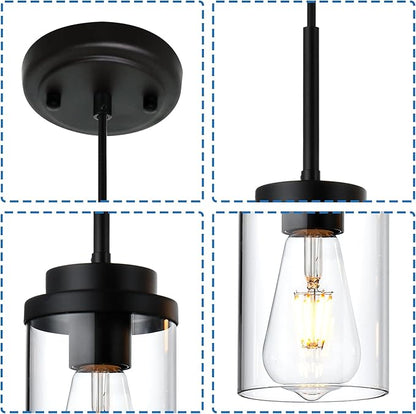 MELUCEE 3 Pack Hanging Pendant Lighting Fixtures Black, Adjustable Hanging Ceiling Lamp with Clear Glass Shade, Modern Pendant Light for Kitchen Island Dining Room Bedroom Hallway