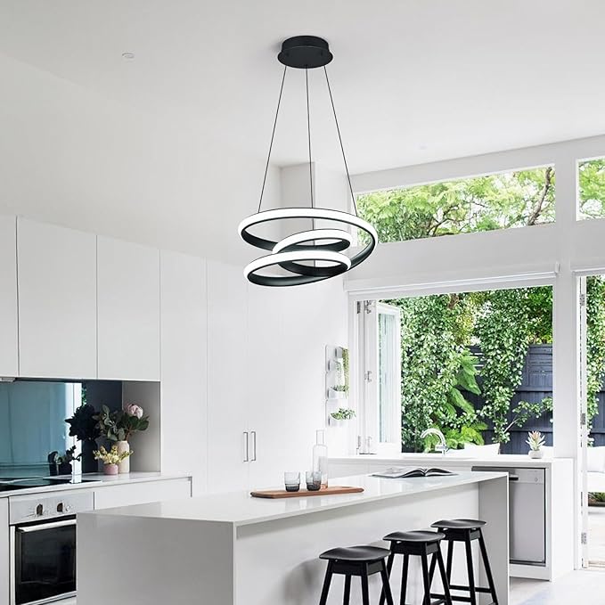 Modern Pendant Lights Black Pendant Light Irregular Streamline LED Chandelier Adjustable Height Pendant Lighting for Kitchen Island Dining Room Bedroom Living Room Corridor Hallway Foyer