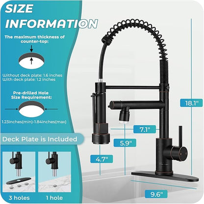 LED Kitchen Faucet with Pull Down Sprayer - ORB Single Handle Commercial Kitchen Faucets, 2-Spout Kitchen Sink Faucet, Stainless Steel Spring Pull Out Sink Faucet 1/3 Hole