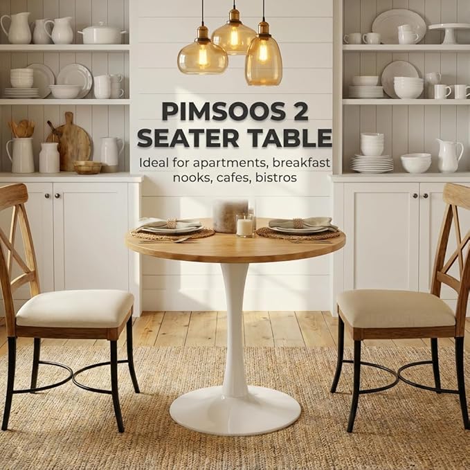 24" Small Round Dining Table for 2 – Durable & Well-Made Tulip Table with Sturdy Metal Frame, Compact 2-Seater Kitchen or Dining Room Table for Small Spaces, Apartments, Café, Restaurant, Office