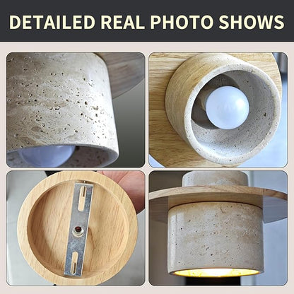 Japanese Wabi sabi Pendant Light with Natural Stone Shade, Dimmable Modern Wood Hanging Lamp Fixture, Adjustable Height Pendant Lamp for Bedroom, Kitchen Island, Dining Room, Restaurant, Cafe, Bar (B)
