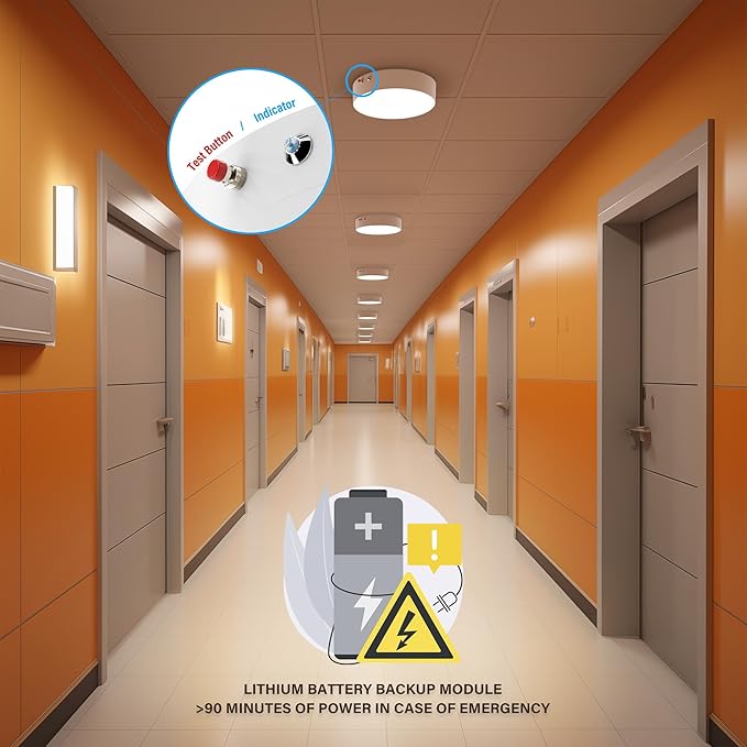 ZAGO 7 Inch Flush LED Lights with Emergency Battery Backup, Wafer Round Disk Light Emergency Kit, Edgelit, 120-277V, Dimmable, 15W, 1000LM, 5CCT Selectable, ETL/Wet Rated, 4 Packs, White
