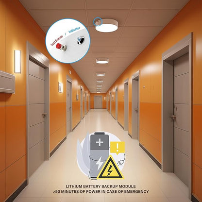 ZAGO 7 Inch Flush LED Lights with Emergency Battery Backup, Wafer Round Disk Light Emergency Kit, Edgelit, 120-277V, Dimmable, 15W, 1000LM, 5CCT Selectable, ETL/Wet Rated, 4 Packs, White