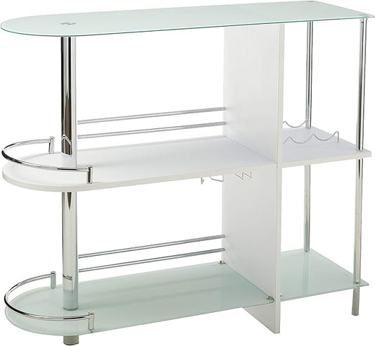 Kings Brand Furniture Bar Table with Two Tempered Glass Shelves, White