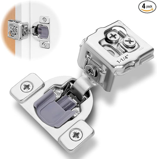 Decobasics 4 Pack Soft Close Cabinet Hinges 1-1/4" Overlay for Kitchen Cabinet Doors, Slow Self-Closing Concealed Hidden Hinges for Face Frame –Stainless Steel, 3-Way Adjustable & Quiet Close Damper