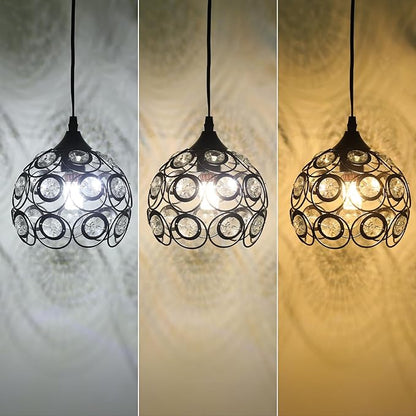 TISLYCO Black Plug in Chandelier, Crystal Hanging Lights with Plug in Cord 13.12ft and On/Off Switch, Hanging Pendant Light for Kitchen Island Bedroom Reading Area