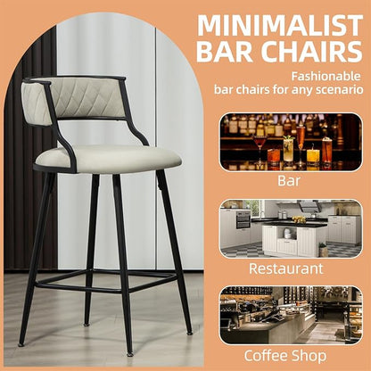 Round Bistro Table and Chairs Set for 4, Clear Small Round High Top Bar Table and 4 Faux Leather Counter Height Padded Stools for Home Bar Dinning Room Kitchen (Beige)