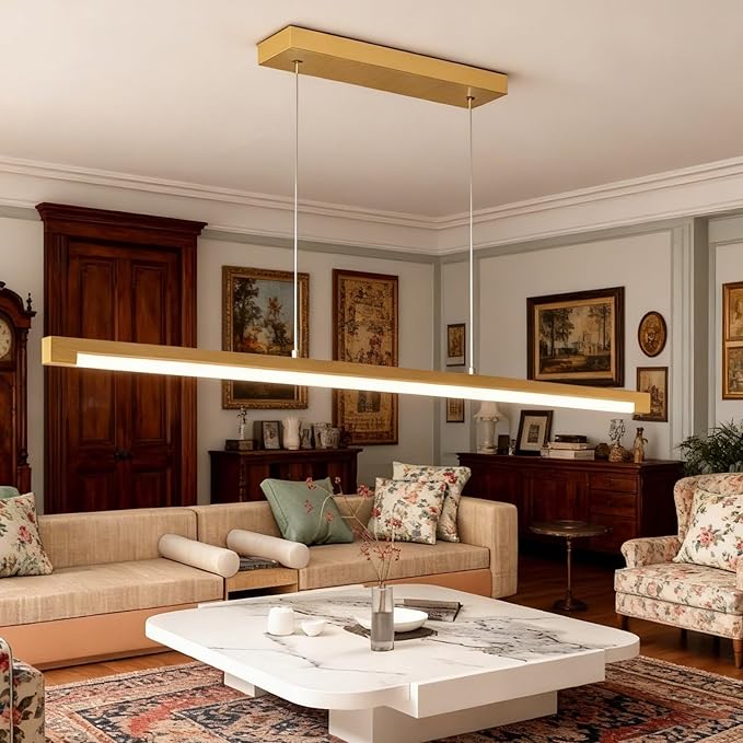 2-Pack 40W Gold Linear Pendant Light Aluminum, 54" CCT 3000K-6000K Dimmable Kitchen Island Lighting with Remote App Control, Adjustable LED Lights, Dining Room Chandelier for Home Office