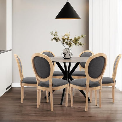 SoarFlash French Dining Chairs Set of 6, Vantage Linen Dining Chair with Round Back, Farmhouse Country Dining Chair for Living Room,Kitchen,Restaurant,Deep Grey