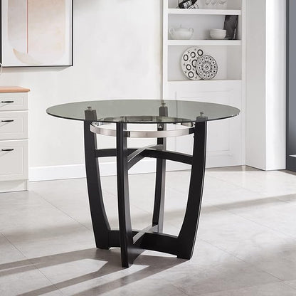 42" Round High Top Glass Dining Table, 42" Bar Height, Solid Wood Base & 1/2" Tempered Glass - Modern Kitchen & Dining Room Furniture