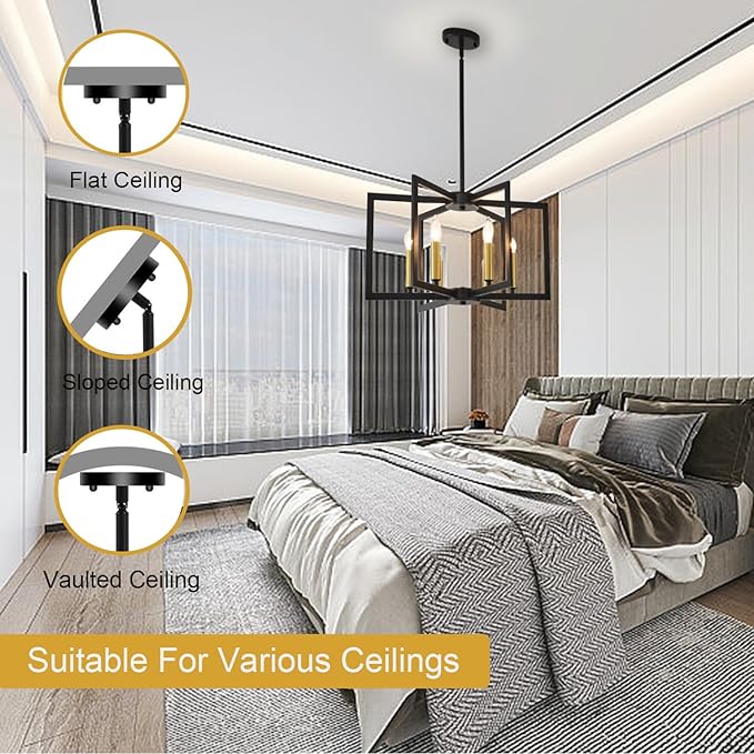 6-Light Black Chandelier for Dining Room Light Fixture Over Table Modern Geometric Industrial Meta Pendant Light Fixture Hanging Lighting for Dining Room,Living Rooms,Villas,Entryway