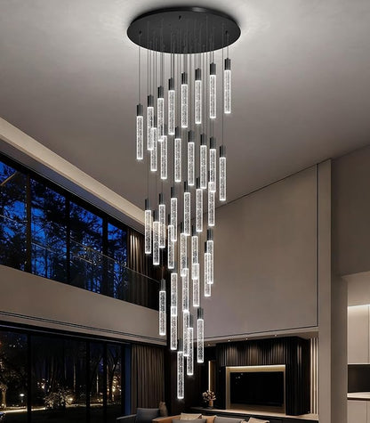HAIXIANG 16 Foot Chandeliers for Living Room Entryway High Ceiling Light Fixtures Sloped Flush Mount Ceiling Pendant Lighting Dimmable Chandelier with Remote LED Crystal Pendants Lighting Black Light