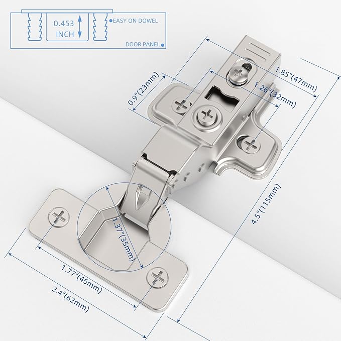 Chibery 20 Pack Inset Soft Close Concealed Frameless Cabinet Hinges, Satin Nickel, 105°, Stop at Will 45-105 Degree, Self Closing, 3D Adjustment, Clip On, Stainless Steel for Cupboard Kitchen
